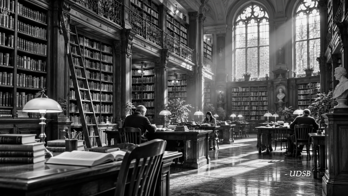 UDSB - Le pouvoir des livres dans une grande bibliothèque où des lecteurs viennent apprendre et enrichir leurs connaissances.